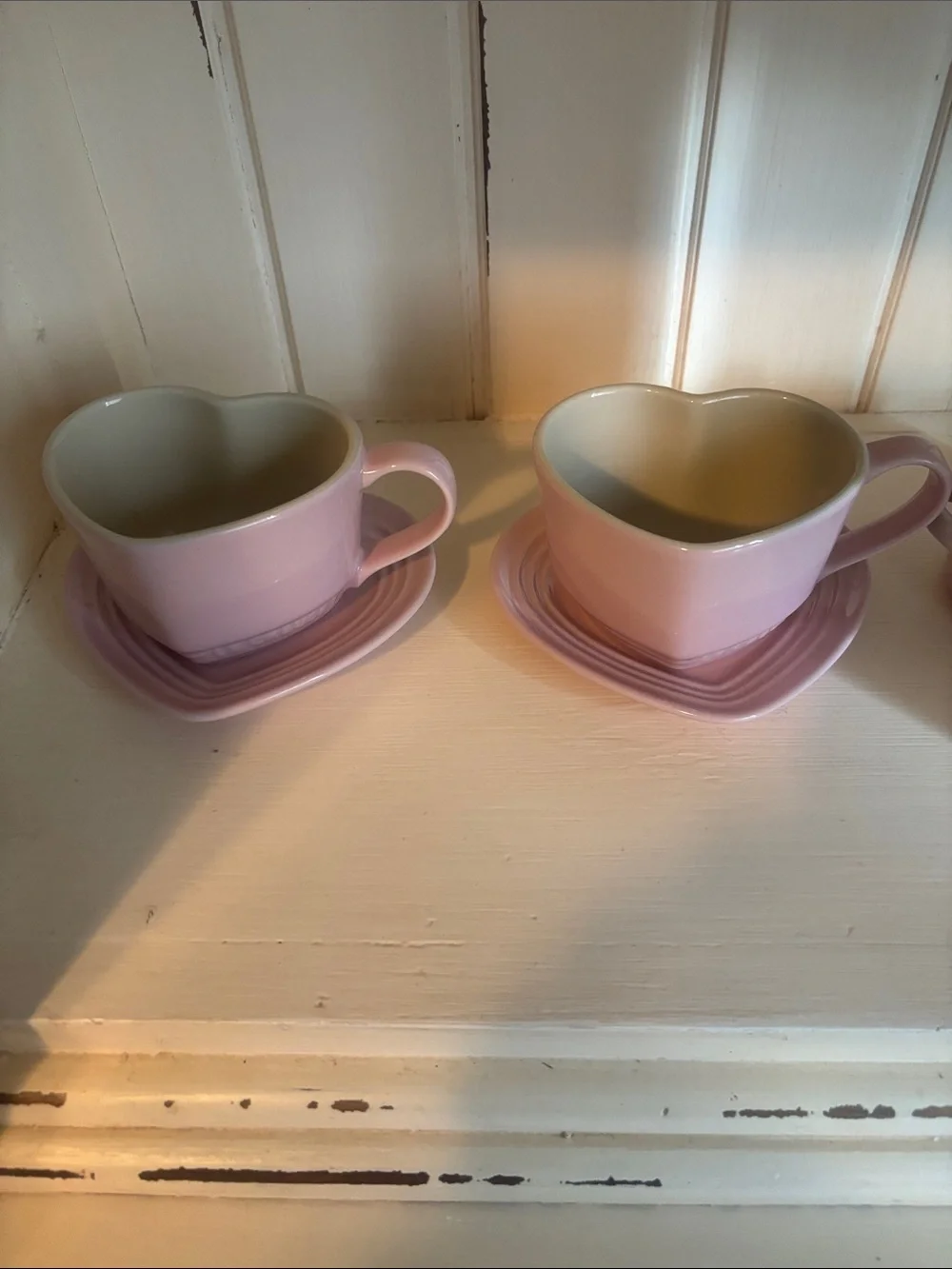 Le Creuset Pink Heart Ceramic Teacup and Saucer Set - 2 Piece